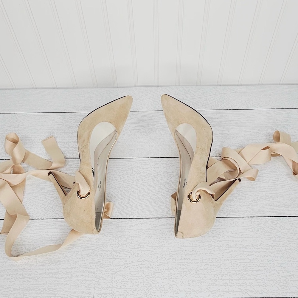Alice + Olivia Dominique Suede Heel Pointed-Toe Ribbon Tie Size 9.5 NWOT - Picture 3 of 6